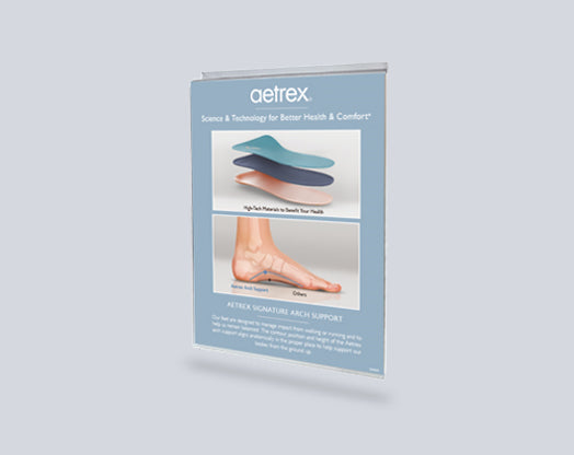 Aetrex product packaging with images of foot orthotics on a light gray background